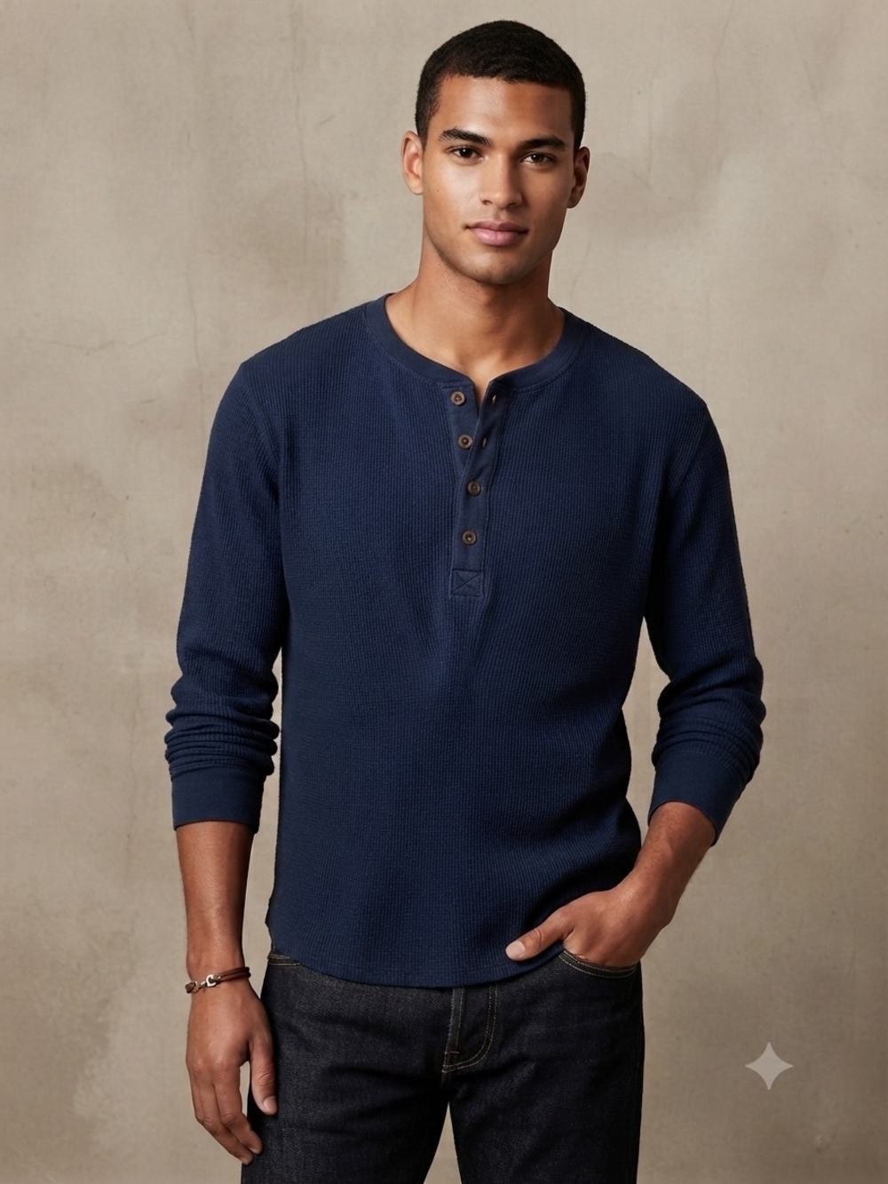 Men's Navy Henley Long-Sleeve Shirt